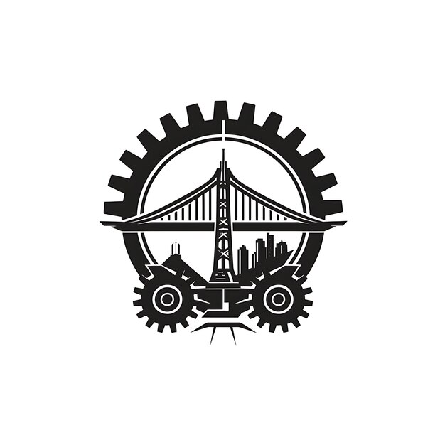 Zdjęcie nagroda odznaka inżynieryjna logo z sprzętem i mostem dla decora kreatywny prosty projekt tatuaż sztuka cnc