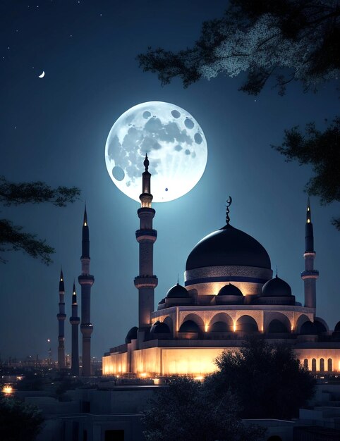 Zdjęcie najlepszy meczet ramadanu kolor tła jest czarny