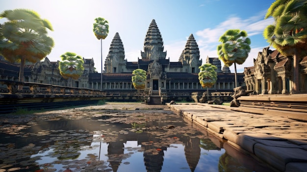 Największy skomplikowany pomnik religijny Angkor Wat w Kambodży Stworzony przy użyciu technologii generatywnej sztucznej inteligencji