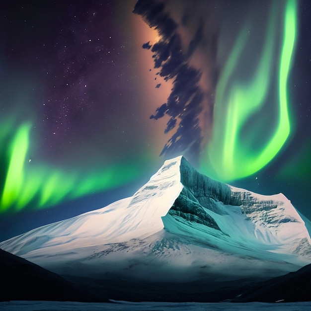 najwyższa góra na świecie nocą z zorzą polarną
