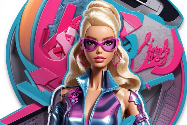 Zdjęcie naklejka barbie w nowoczesnym wydaniu przedstawiająca elegancką barbie w futurystycznym stroju