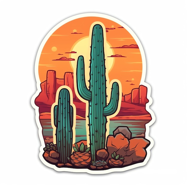 Naklejka przedstawiająca kaktusa i skały