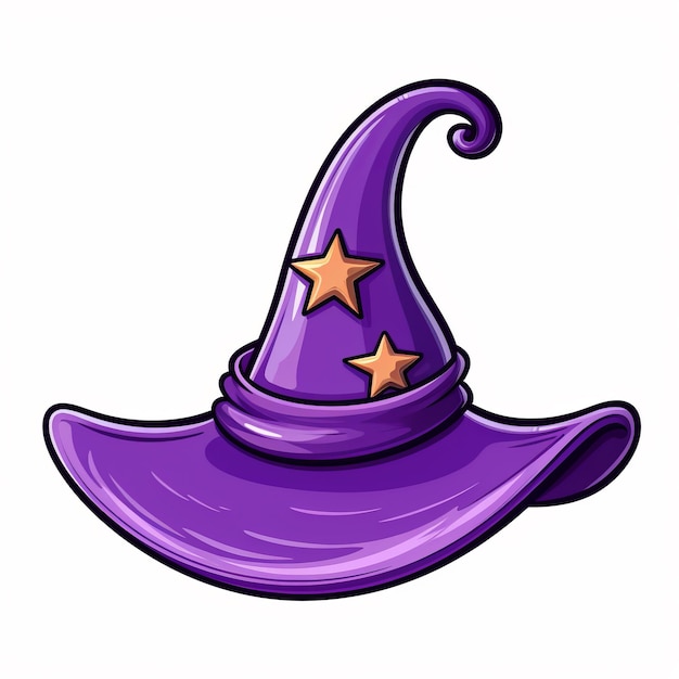 Zdjęcie naklejka z fioletowym kapeluszem czarownicy na białym tle