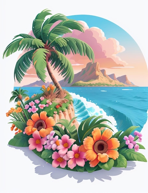 Zdjęcie naklejka z graficzną koszulką majestatycznej palmy w stylu malarstwa cyfrowego generative ai