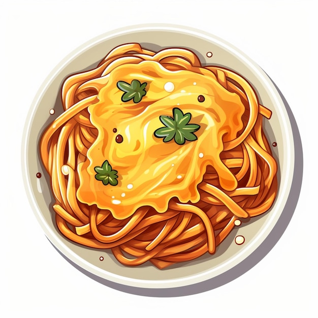 Zdjęcie naklejka z kreskówkową spaghetti carbonara na białym tle