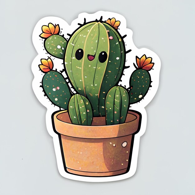 Zdjęcie nalepka kaktusa z twarzą w garnku generatywny ai