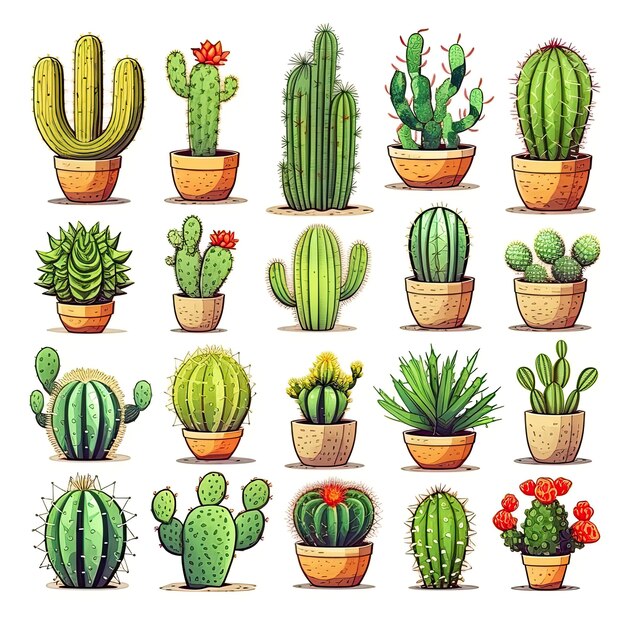 Zdjęcie nalepka z ikonami kaktusów na białym tle