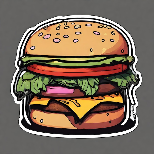 Zdjęcie nalepka z rysunkiem na mięsny hamburger