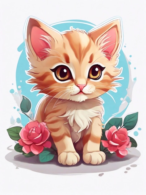 Zdjęcie nalepka z uroczą postacią kociaka kawaii, nalepki z uroczymi postaciami kotów z kreskówek, urocza sztuka