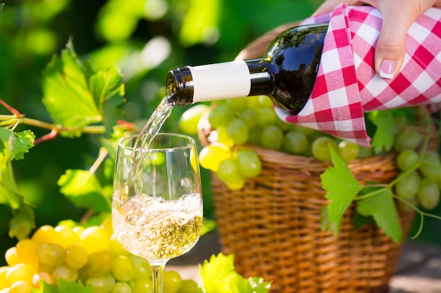 Nalewanie Białego Wina Do Szklanki Na Zewnątrz