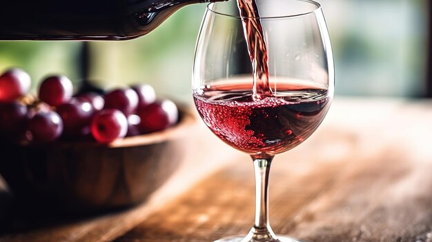 Zdjęcie nalewanie czerwonego wina do kieliszka