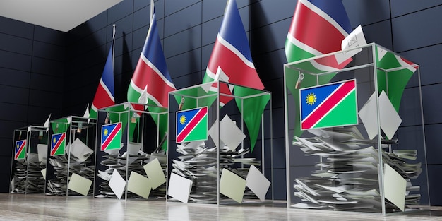 Namibia kilka urn wyborczych i flag głosowania koncepcja wyborów ilustracja 3D