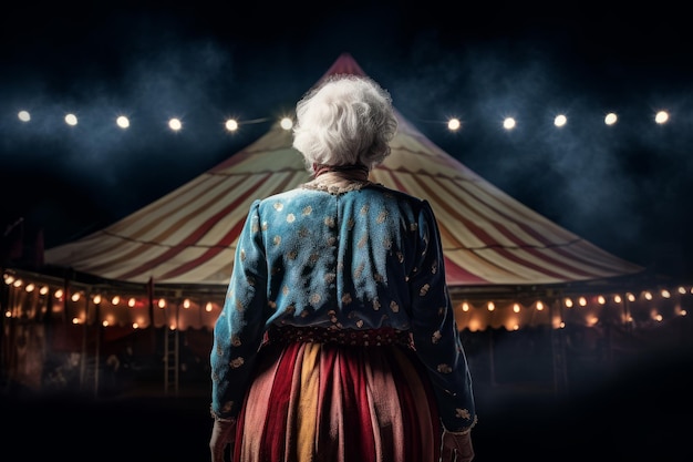Namiot cyrkowy wykonawca areny stara kobieta Generuj Ai