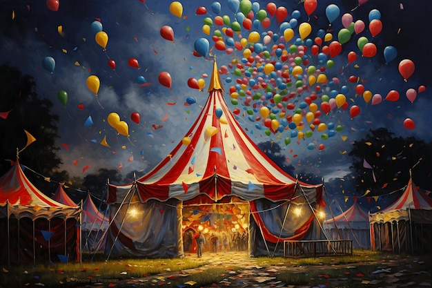 namiot cyrkowy z balonami generatywna sztuczna inteligencja