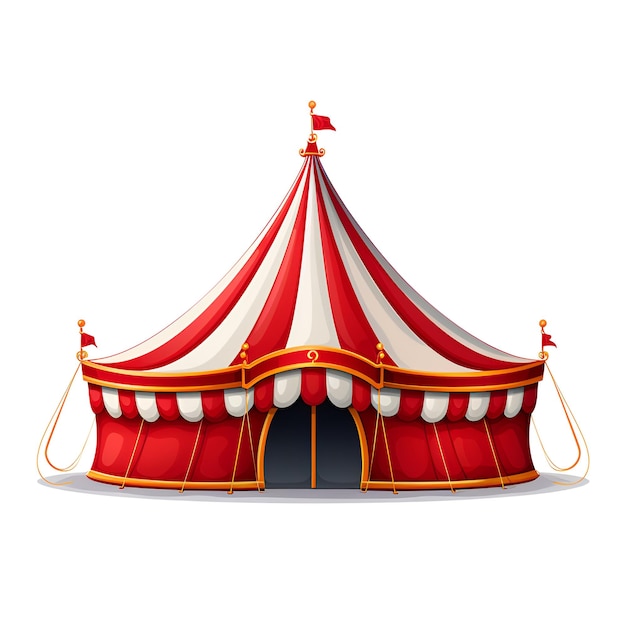 Namiot cyrkowy z kreskówek w kolorze czerwono-białym na białym tle