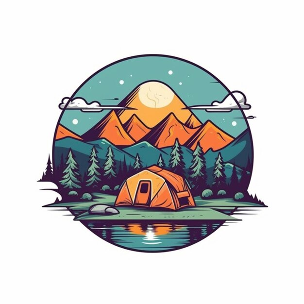 namiot w górach z jeziorem i drzewami generatywnymi ai