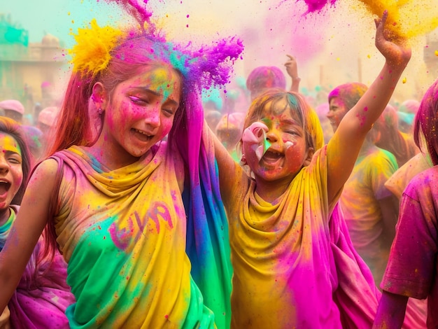 NANDGAON UTTAR PRADESH INDIE 16 MARCA 2019 Hinduscy ludzie mają twarz posmarowaną kolorami