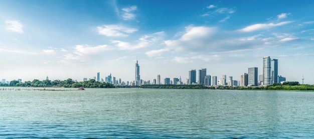 Nanjing Lake Park and Urban Architecture Landscape Skyline