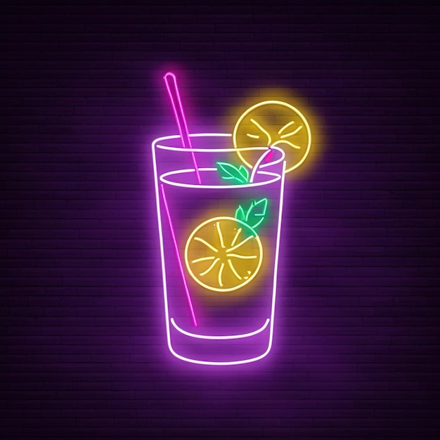 Zdjęcie napój koktajlowy mojito neonowy znak jasny elektryczny sygnał świetlny