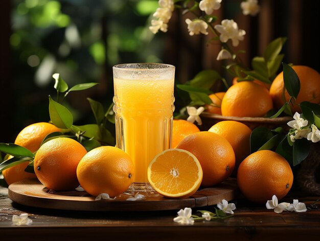 Napój z soku pomarańczowego na drewnianym stole