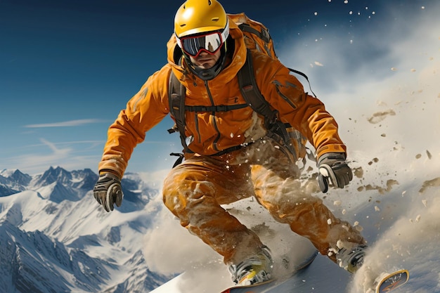 Narciarze rywalizują ze sobą, schodząc z góry narciarskiej, makieta banera nagłówka z przestrzenią do kopiowania AI