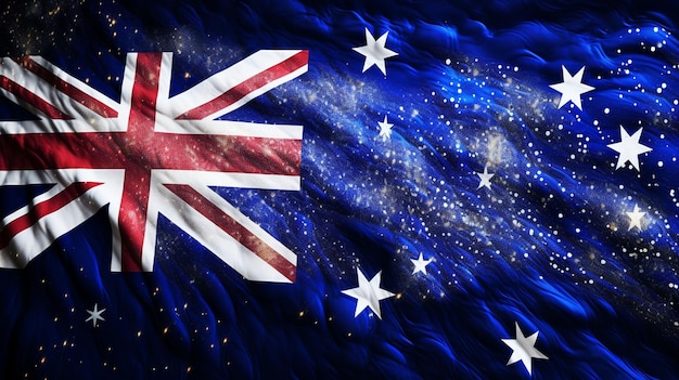 Narodowa flaga Australii, tkanina machająca na niebie