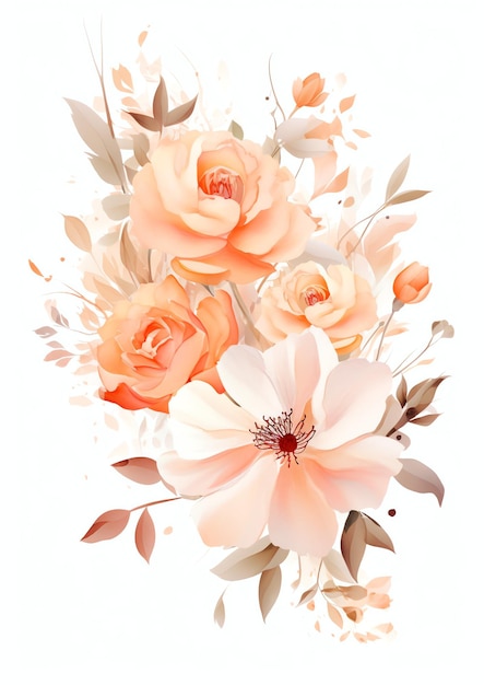 Zdjęcie narożnik graniczny, minimalistyczne odcienie jasnej, miękkiej brzoskwiniowej pomarańczy, kwiatowa akwarela na lato lub