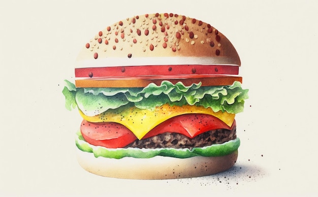 narysowany cheeseburger na białym tle akwarela fast food ilustracje ai generowane