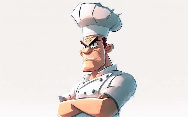 narysowany mężczyzna szef kuchni na białym tle akwarela ilustracje restauracji ai generowane