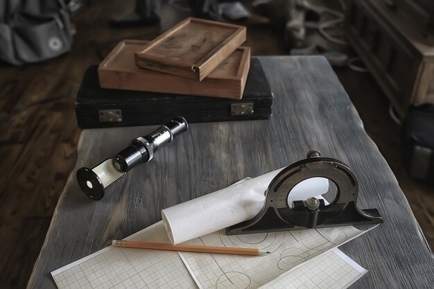 narzędzia do rysowania, koncepcja inżynierii projekt vintage / kompas ołówek papier edukacyjny opracowanie