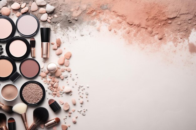 Zdjęcie narzędzia makijażowe projektowanie granic wokół kopiowania przestrzeni tła płaska kompozycja produktów kosmetycznych