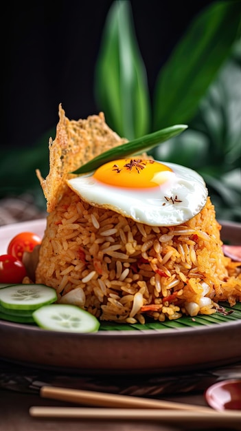 Nasi goreng danie ze smażonego ryżu z Azji Południowo-Wschodniej