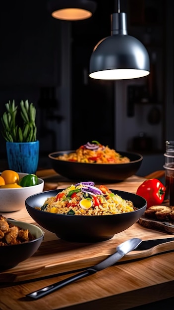 Nasi goreng danie ze smażonego ryżu z Azji Południowo-Wschodniej