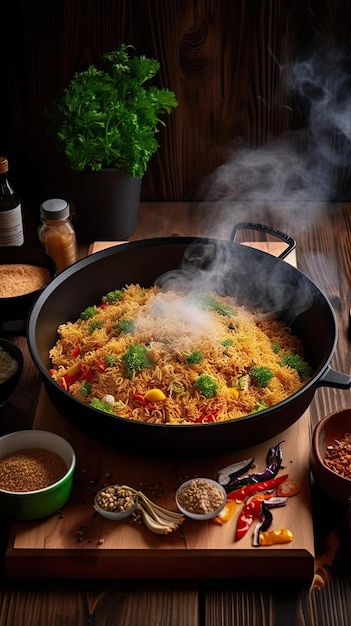 Nasi goreng danie ze smażonego ryżu z Azji Południowo-Wschodniej