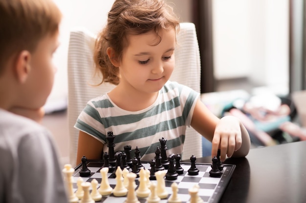 Nastolatek i mała dziewczynka grają w szachy