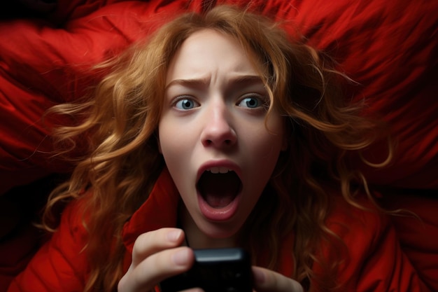 Zdjęcie nastolatek, który kichał, spojrzał na jej telefon komórkowy leżący na łóżku.