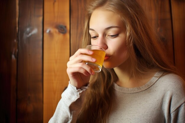 Zdjęcie nastolatek pije kombucha