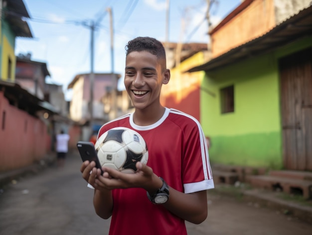 Nastolatek z Kolumbii korzystający ze smartfona do gry