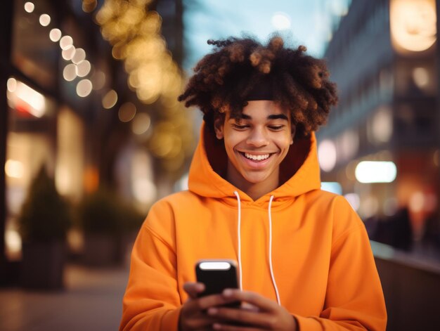 Nastolatek z Kolumbii korzystający ze smartfona do gry