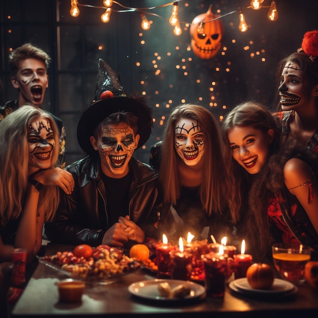 Nastolatki świętujące przyjęcie Halloween z generowaniem Ai