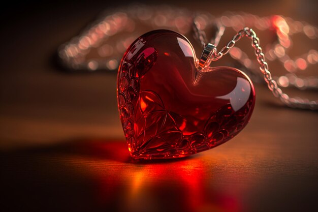 Naszyjnik w kształcie czerwonego serca lub naszyjnik miłości Serce stało się symbolem prezentowanym na specjalne okazje takie jak