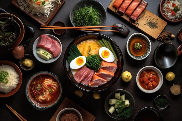 Natt japońskie jedzenie na kuchennym stole profesjonalna fotografia reklamowa żywności