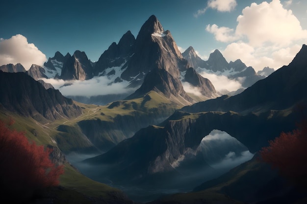 Natura krajobrazu z fotografią gór wygenerowaną przez Ai