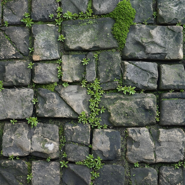 Natura przyjmuje mch i rośliny rosnące na kamiennej ścianie