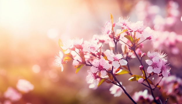 Natura tła z wiosennymi kwiatami kwitnącymi Generative ai