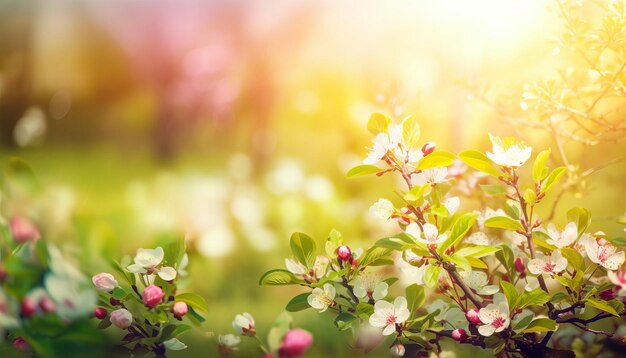 Natura tła z wiosennymi kwiatami kwitnącymi Generative ai
