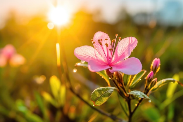 Natura tło z kwiatem w wiosennym wschodzie słońca