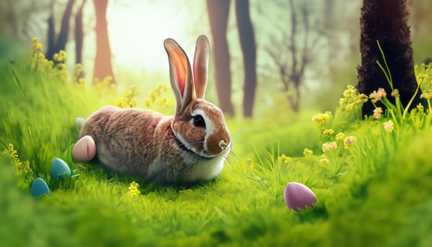 Natura Wielkanocny tło z królikiem i trawą