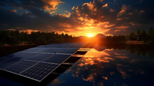Zdjęcie natura zachodu słońca zapewnia energię odnawialną poprzez energię słoneczną