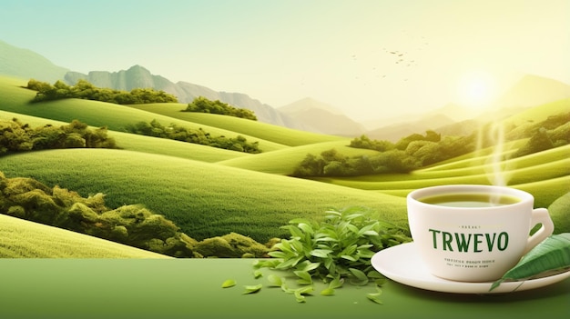 natura zielona herbata pole herbaty krajobraz słoneczny dzień reklama koncepcja tła